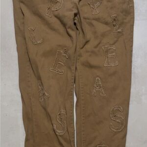 Tan Embroidered Pants